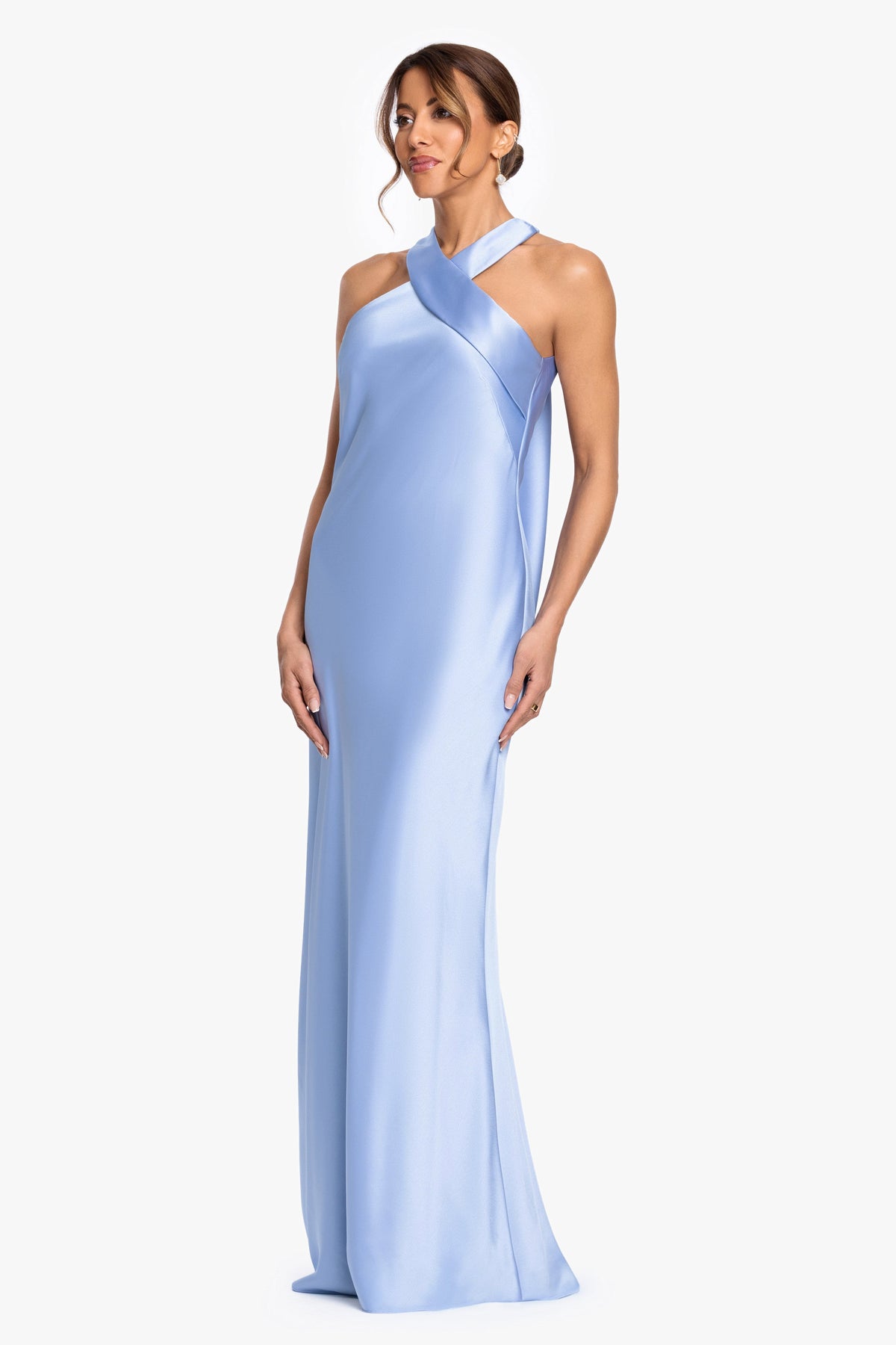 XSCAPE "Francesca" Satin Halter Tie Neck Dress