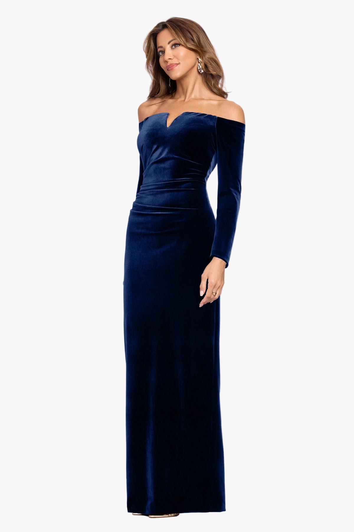 XSCAPE "Christy" Off the Shoulder Velvet Dress