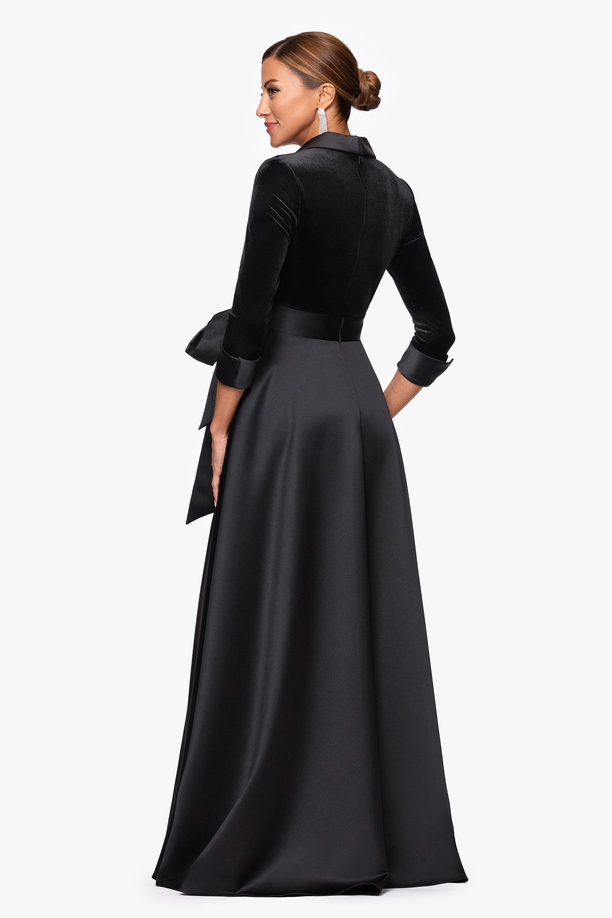XSCAPE "Lucy" Velvet Top & Satin Skirt Tuxedo Dress