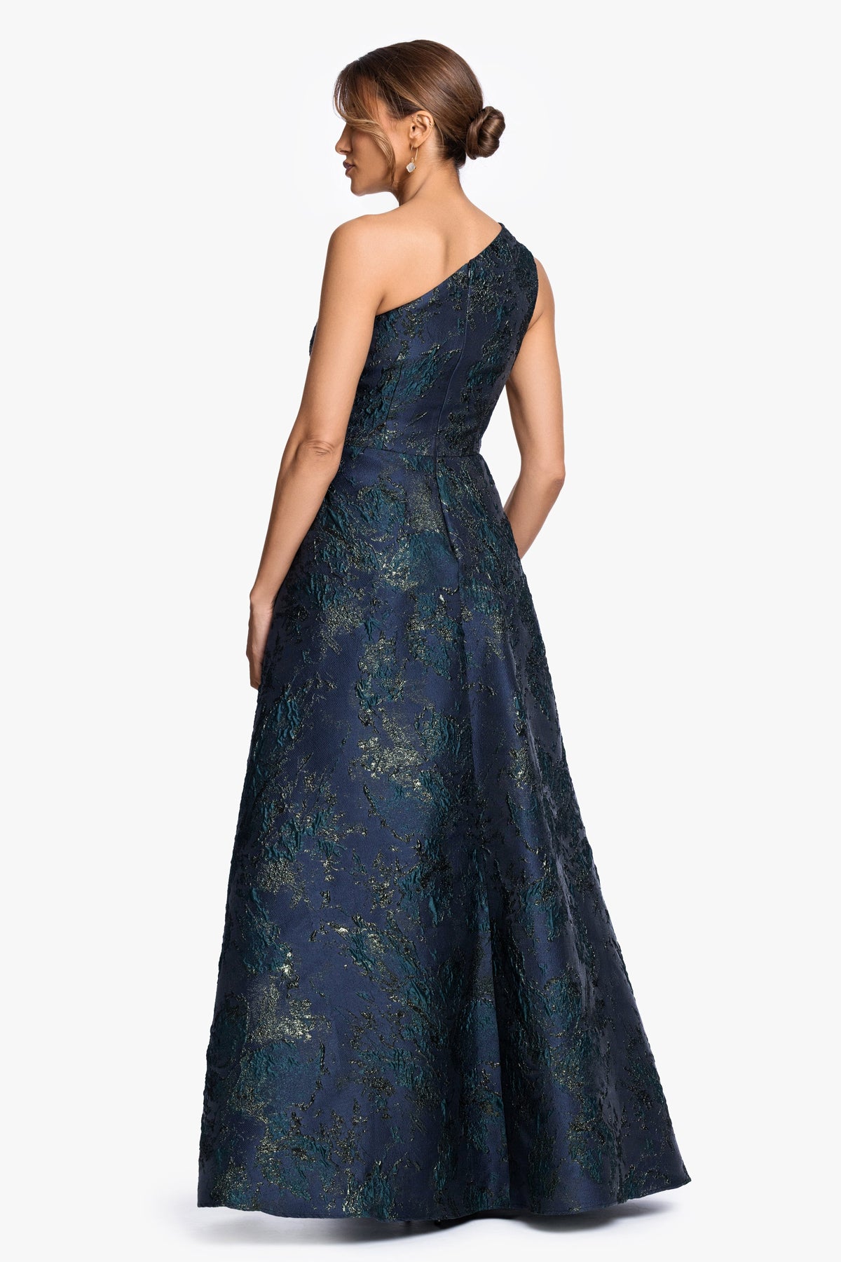 XSCAPE "Piper" Brocade One Shoulder Gown