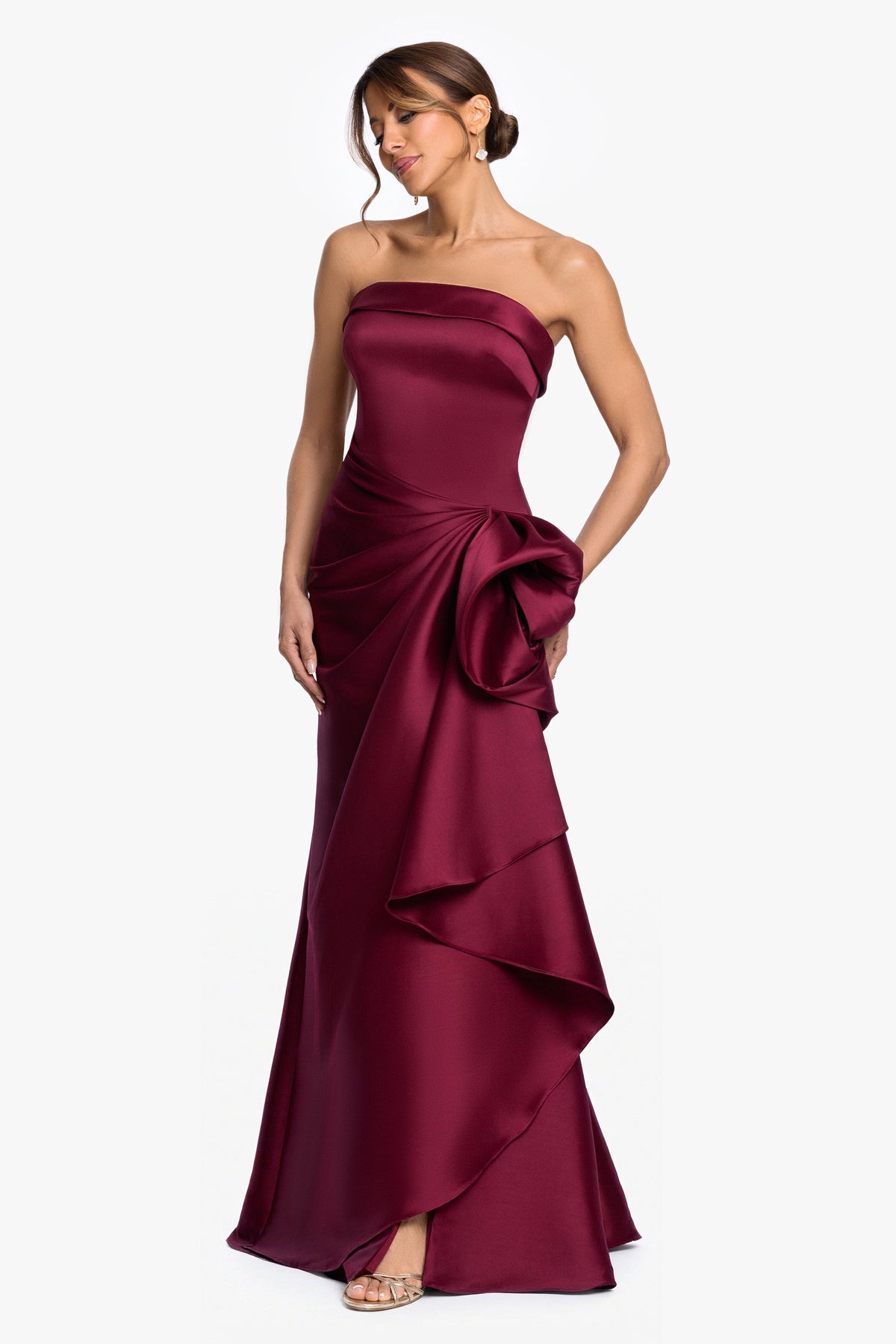 XSCAPE "Diana" Mikado Strapless Rouched Dress