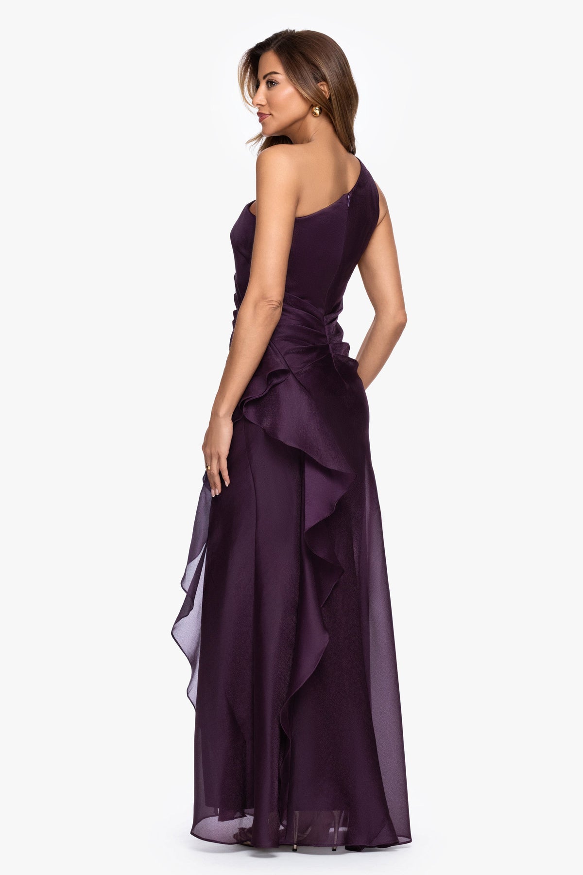 XSCAPE "Serena" Metallic Organza One Shoulder Dress
