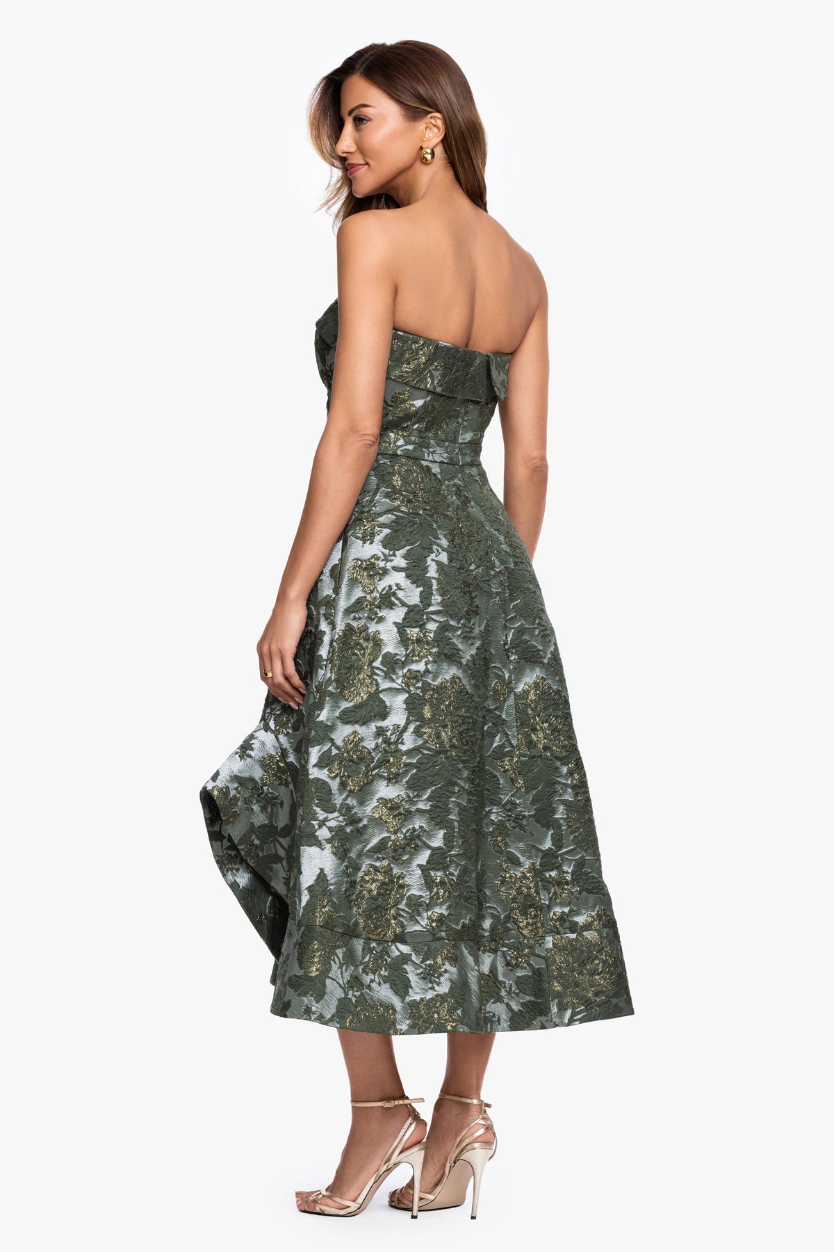 XSCAPE "Valentina" Brocade Strapless Midi Dress