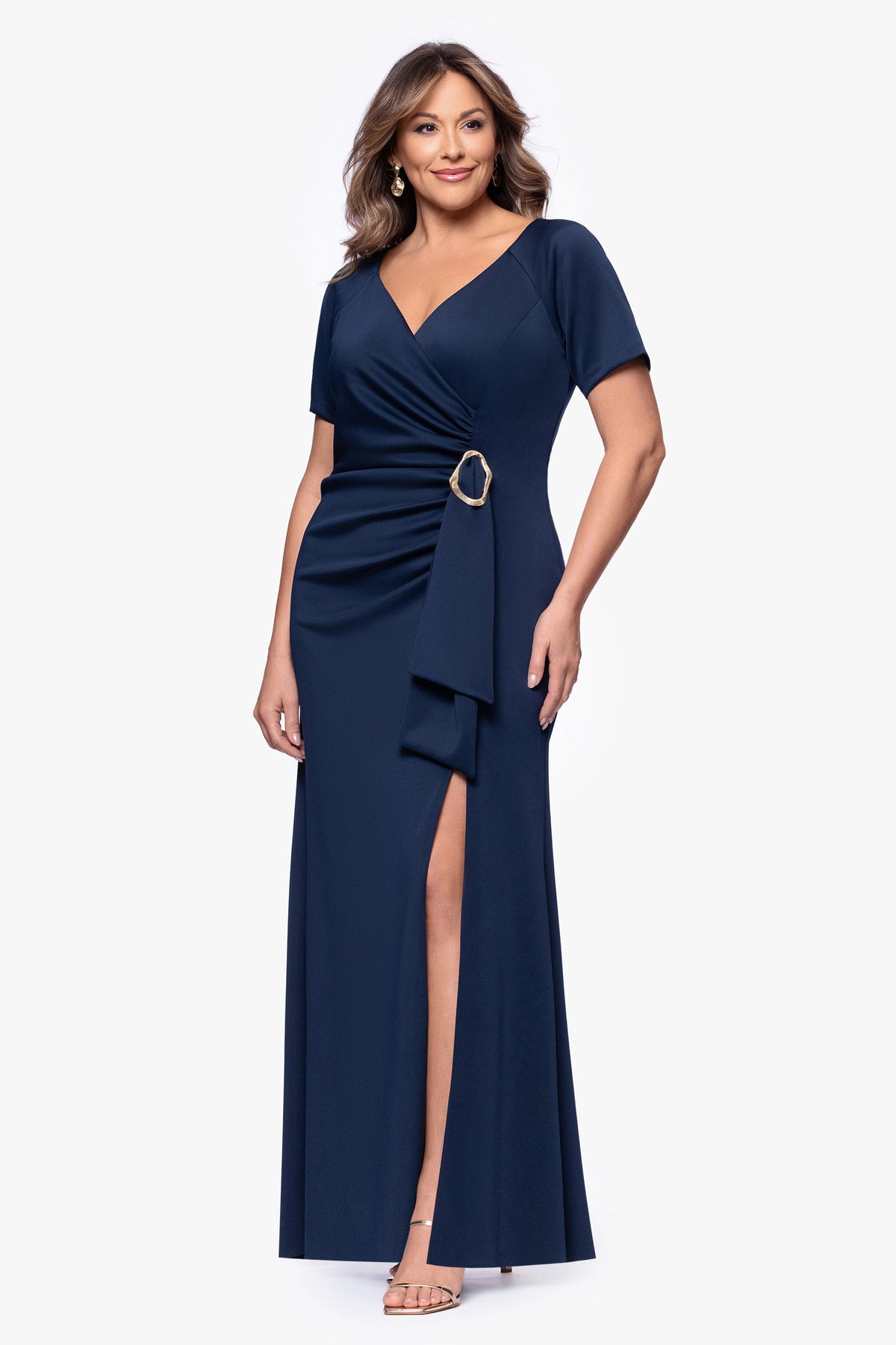 XSCAPE Plus "Jordan" Techno Scuba Short Sleeve Dress