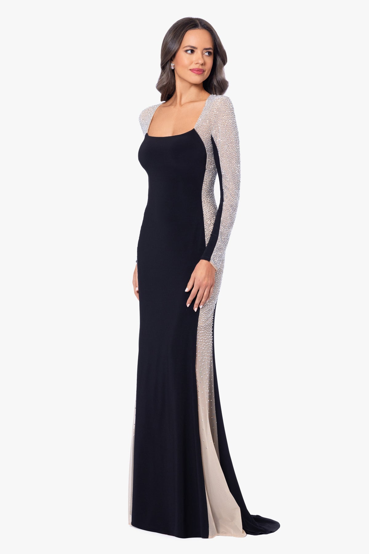 XSCAPE Petite "Jillian" Long Sleeve Caviar Dress