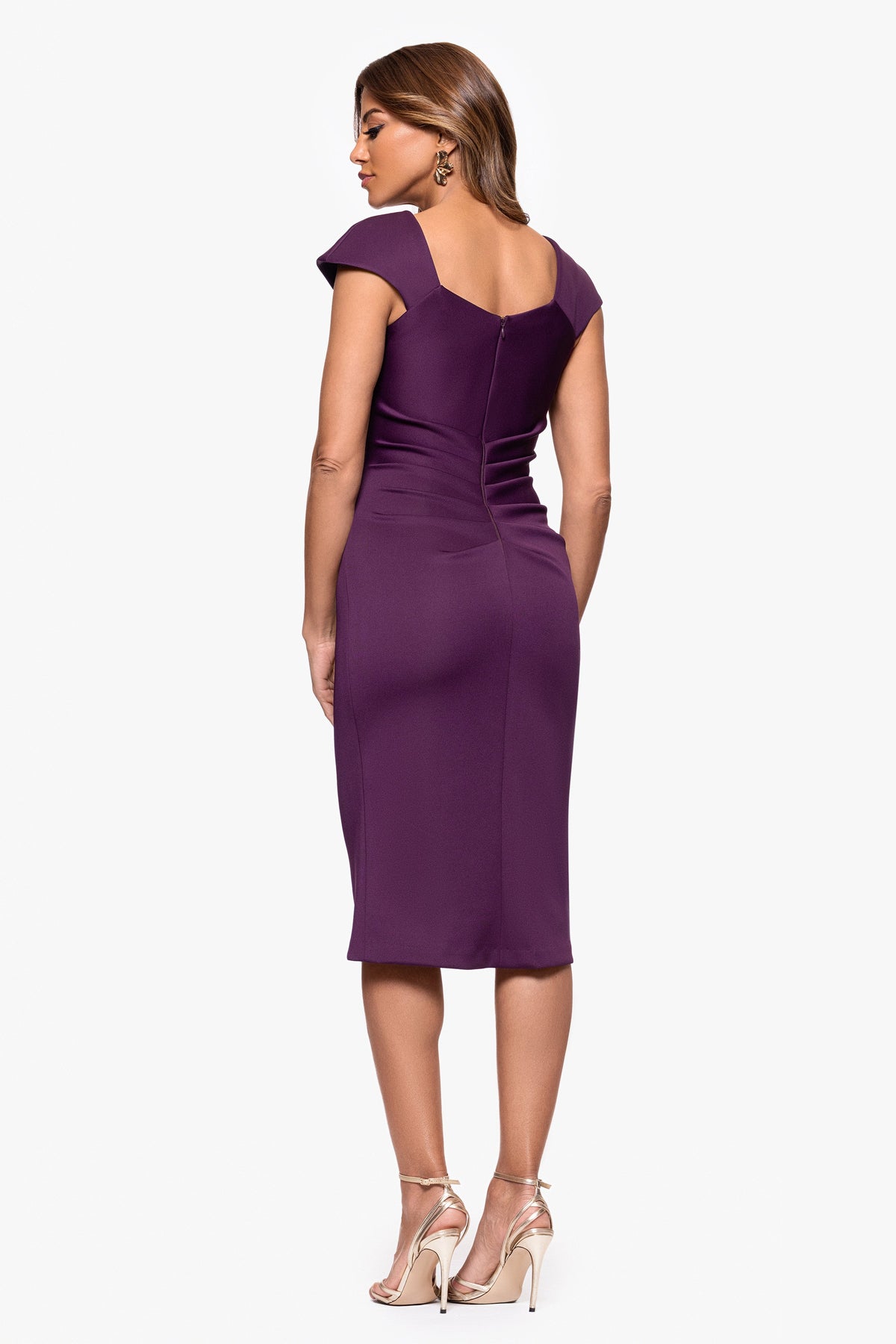XSCAPE "Lyla" Techno Scuba Asymmetrical Neckline Dress