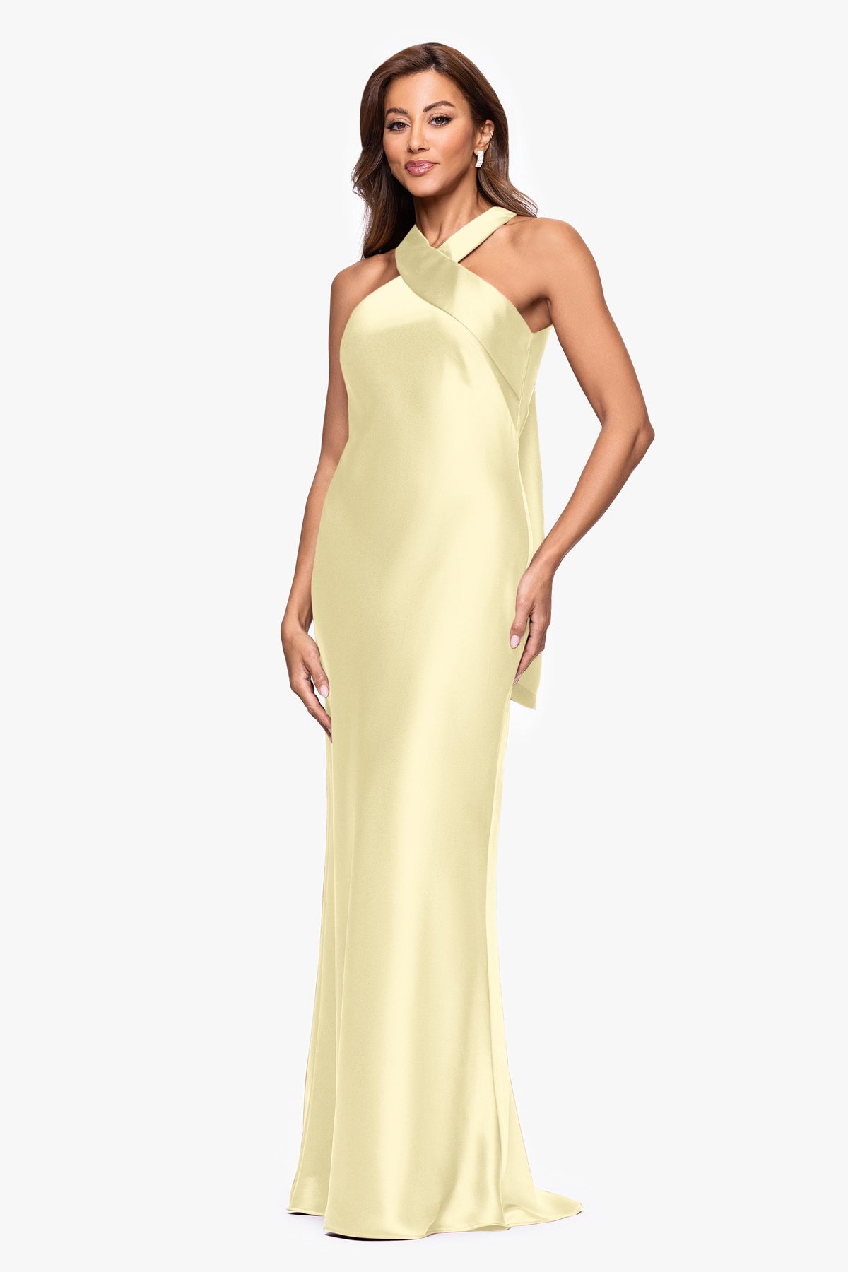 XSCAPE "Francesca" Satin Halter Tie Neck Dress