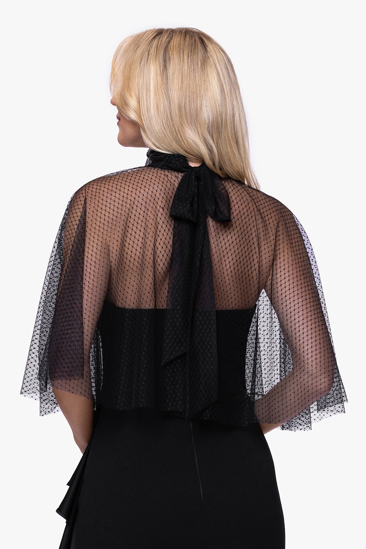 XSCAPE "Sonia" Mesh High Neck Tieback Capelet