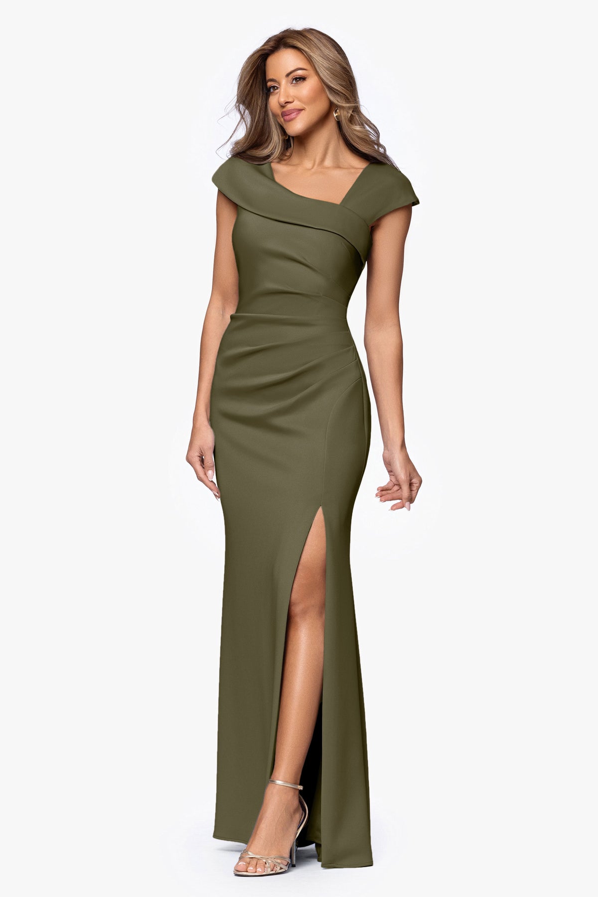 XSCAPE Petite "Lenore" Techno Scuba Asymmetrical Neckline Dress