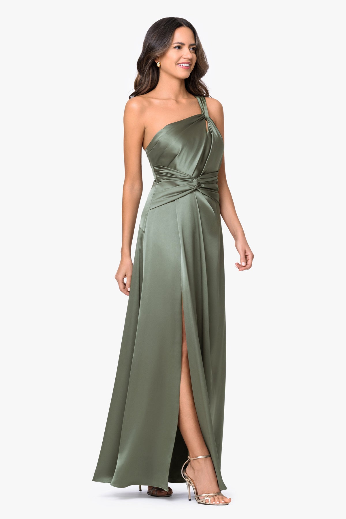XSCAPE "Leona" Satin Twist Waist Dress