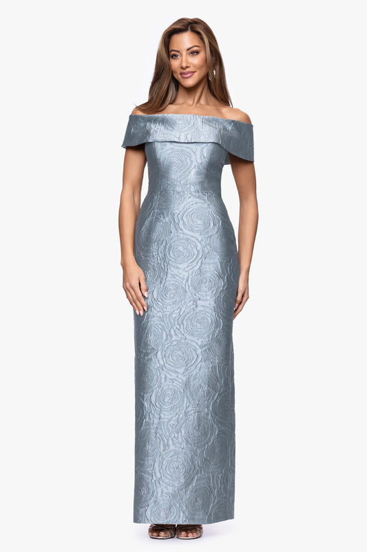 XSCAPE Petite "Barbara" Brocade Off The Shoulder Dress