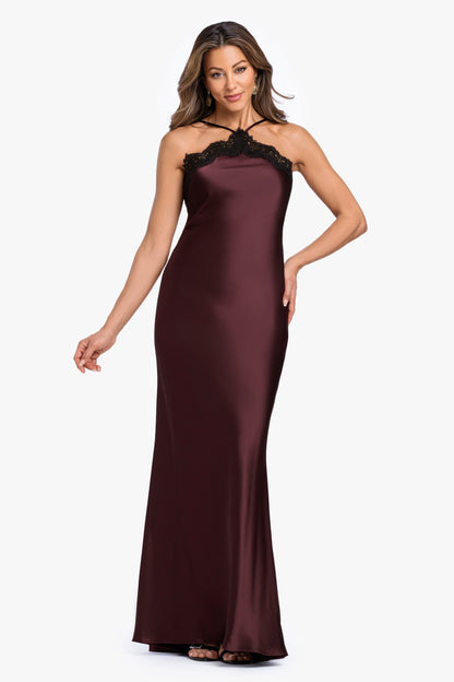 XSCAPE "Blake" Satin & Lace Combo Dress