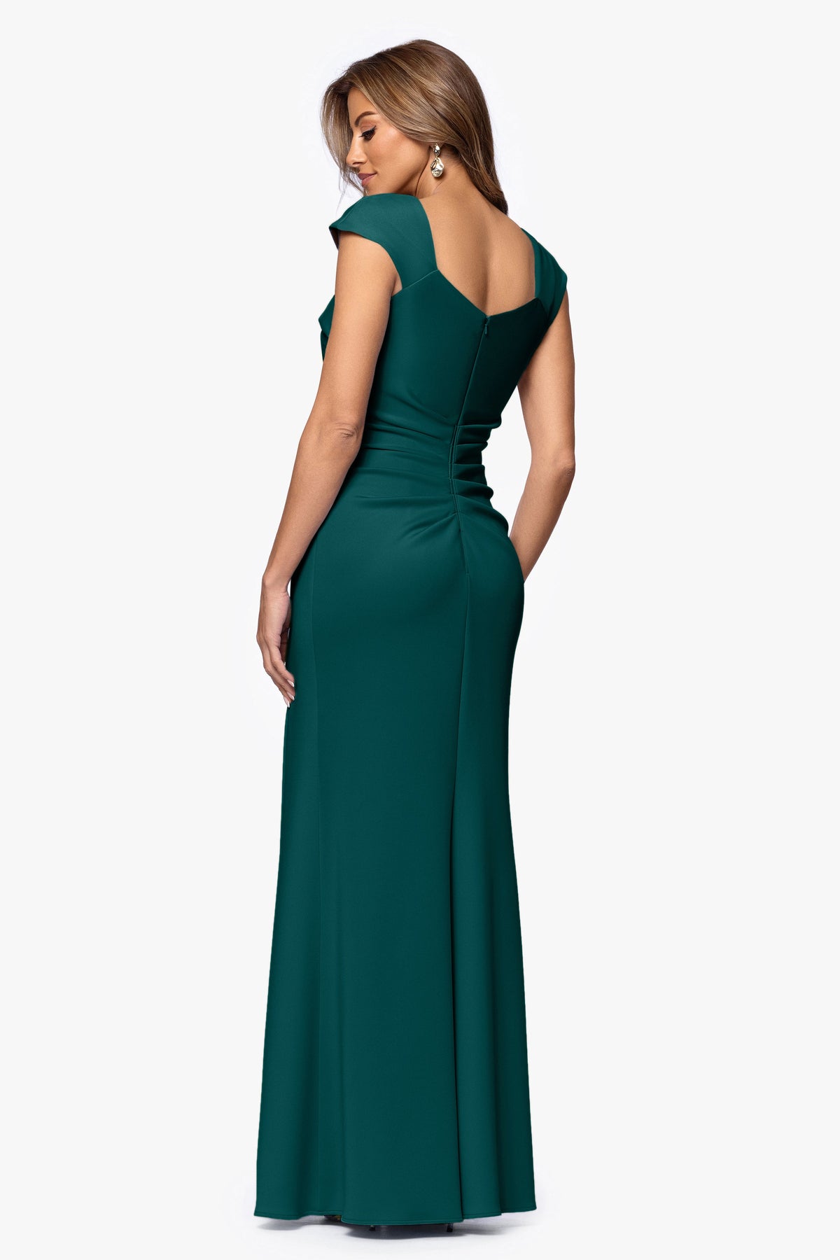 XSCAPE "Lenore" Techno Scuba Asymmetrical Neckline Dress