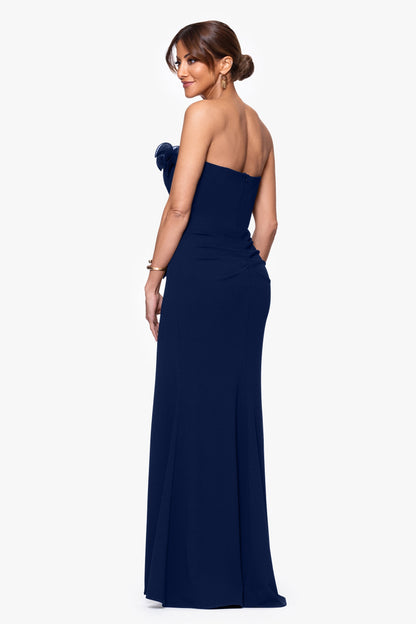 XSCAPE "Kimberly" Scuba Crepe Chiffon Ruffle Strapless Dress