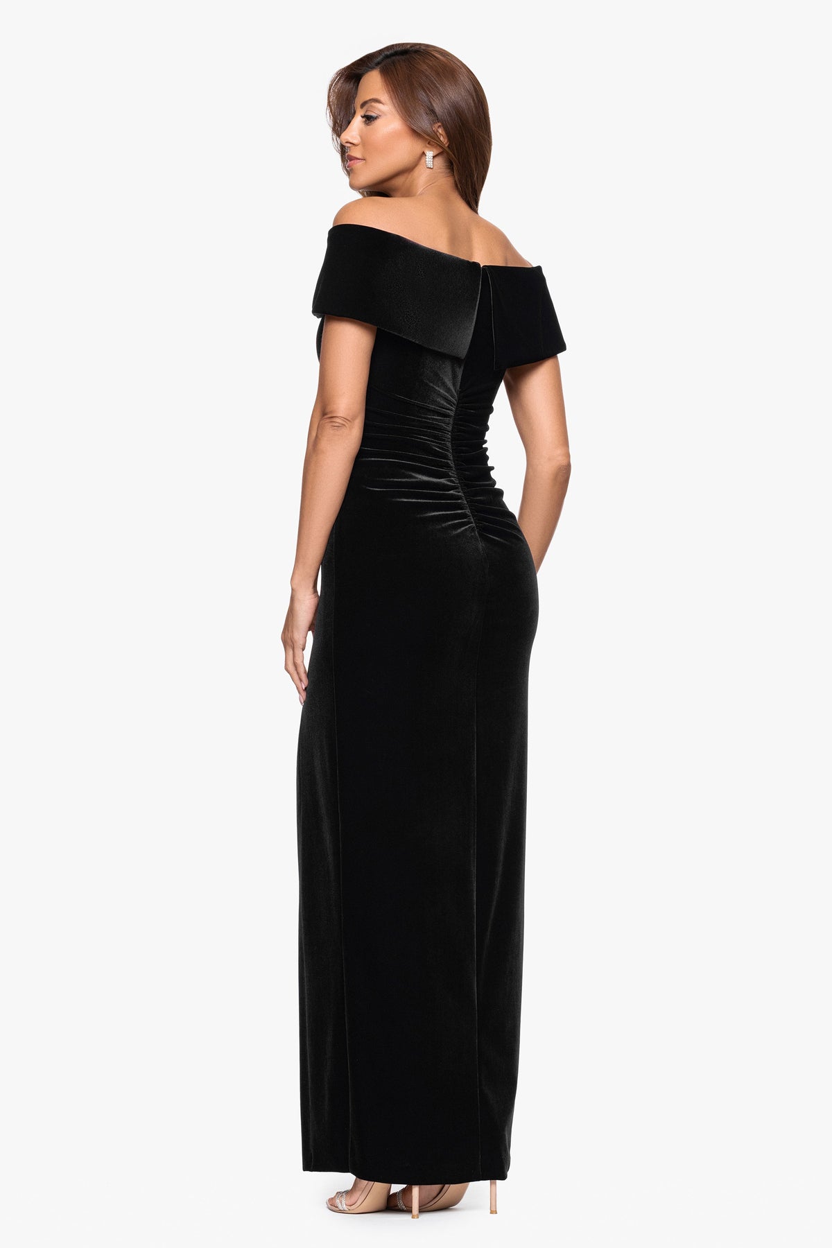 XSCAPE "Charmaine" Velvet Off The Shoulder Gown