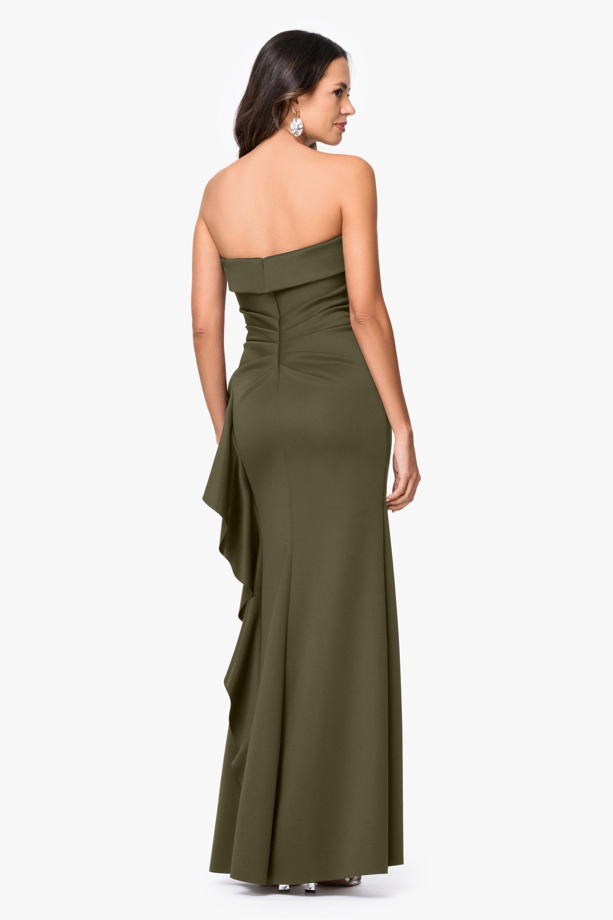 XSCAPE Petite "Jacqueline" Techno Scuba Strapless Ruffle Dress
