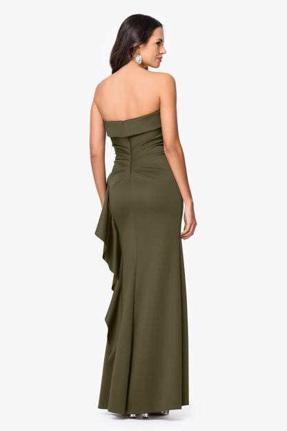 XSCAPE Petite "Jacqueline" Techno Scuba Strapless Ruffle Dress