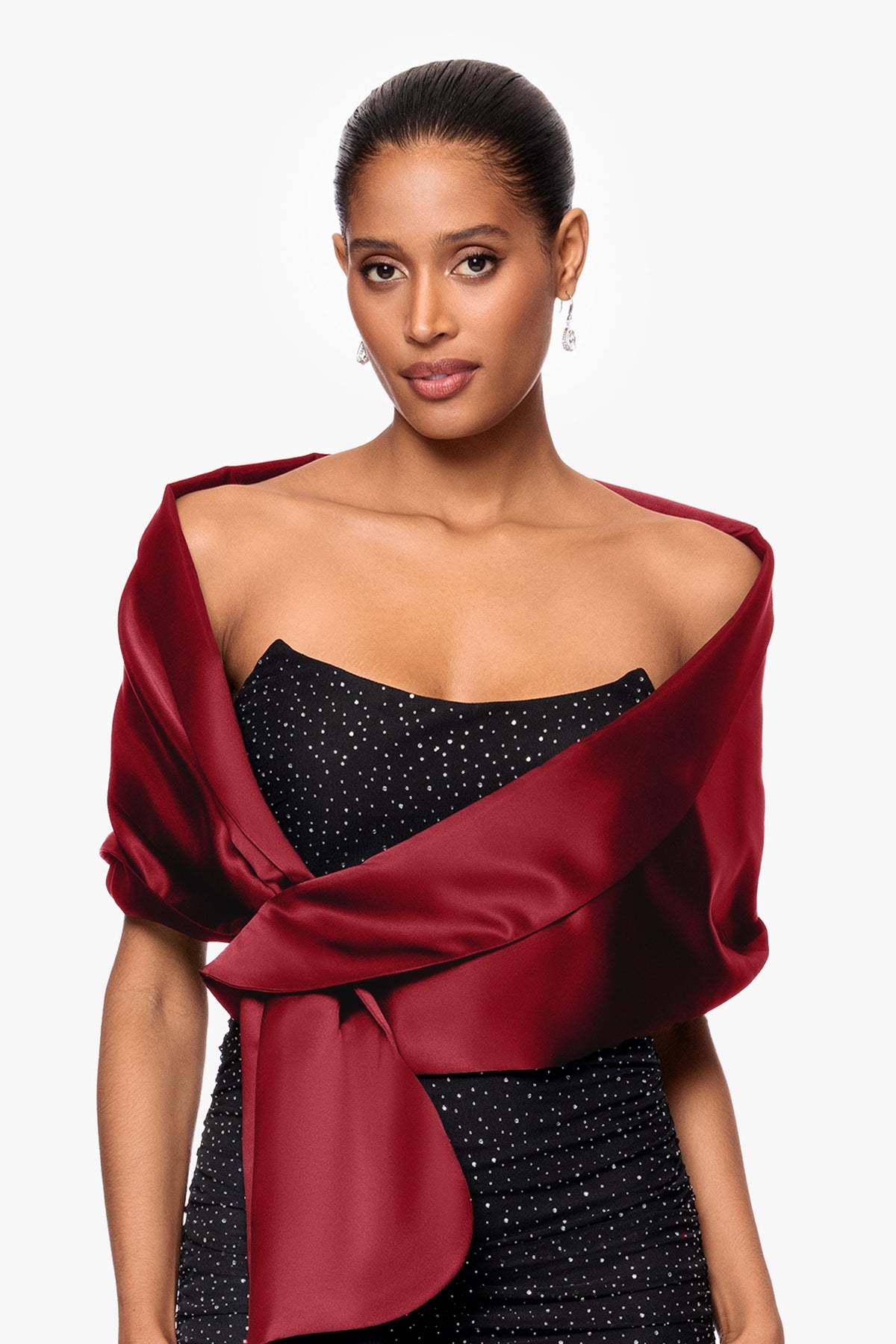 XSCAPE "Trixie" Satin Pull Through Shawl Wrap | Betsy & Adam