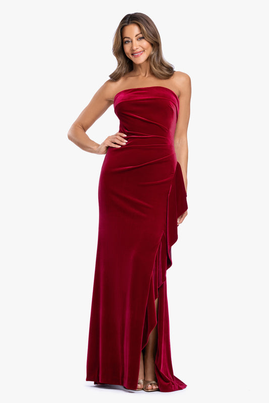 XSCAPE "Dillon" Stretch Velvet Strapless Dress
