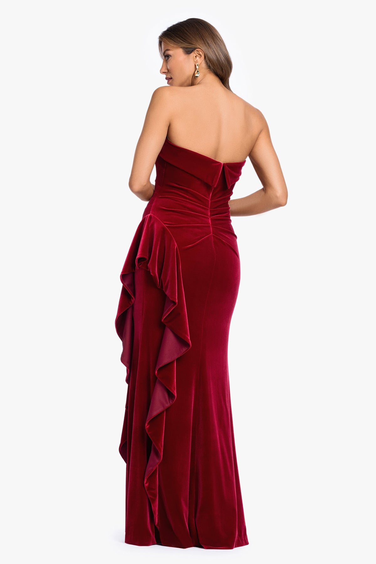 XSCAPE "Dillon" Stretch Velvet Strapless Dress