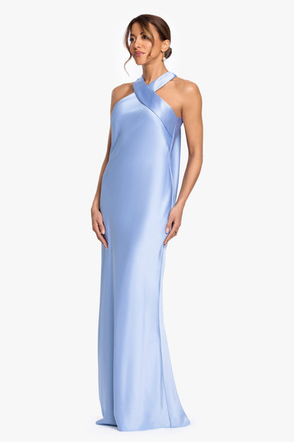 XSCAPE "Francesca" Satin Halter Tie Neck Dress