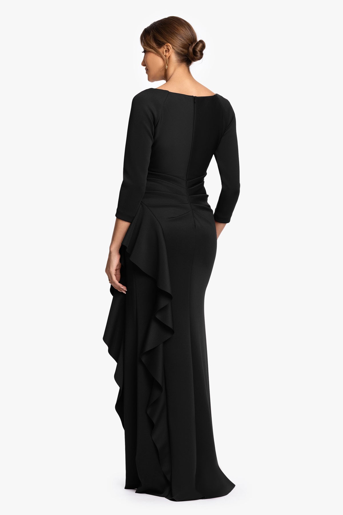 XSCAPE "Clarissa" Techno Scuba Long Sleeve Ruffle Dress
