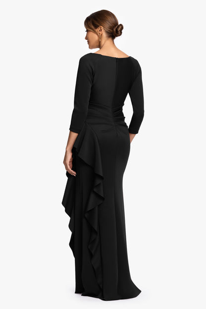 XSCAPE "Clarissa" Techno Scuba Long Sleeve Ruffle Dress