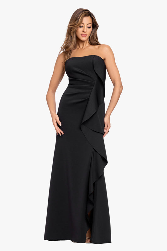 XSCAPE "Brianne" Techno Scuba Side Ruffle Dress