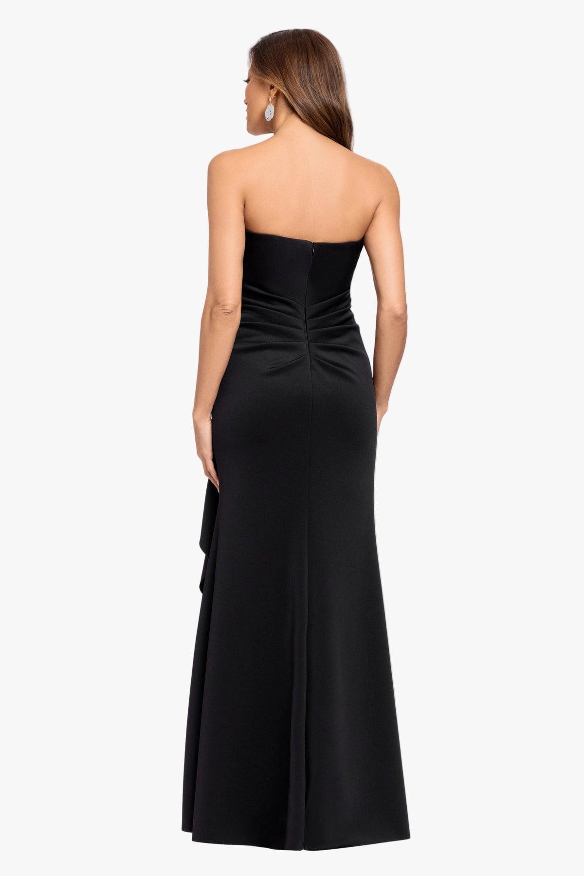 XSCAPE "Brianne" Techno Scuba Side Ruffle Dress