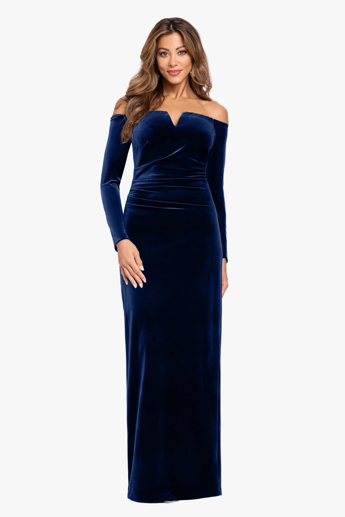 XSCAPE "Christy" Off the Shoulder Velvet Dress