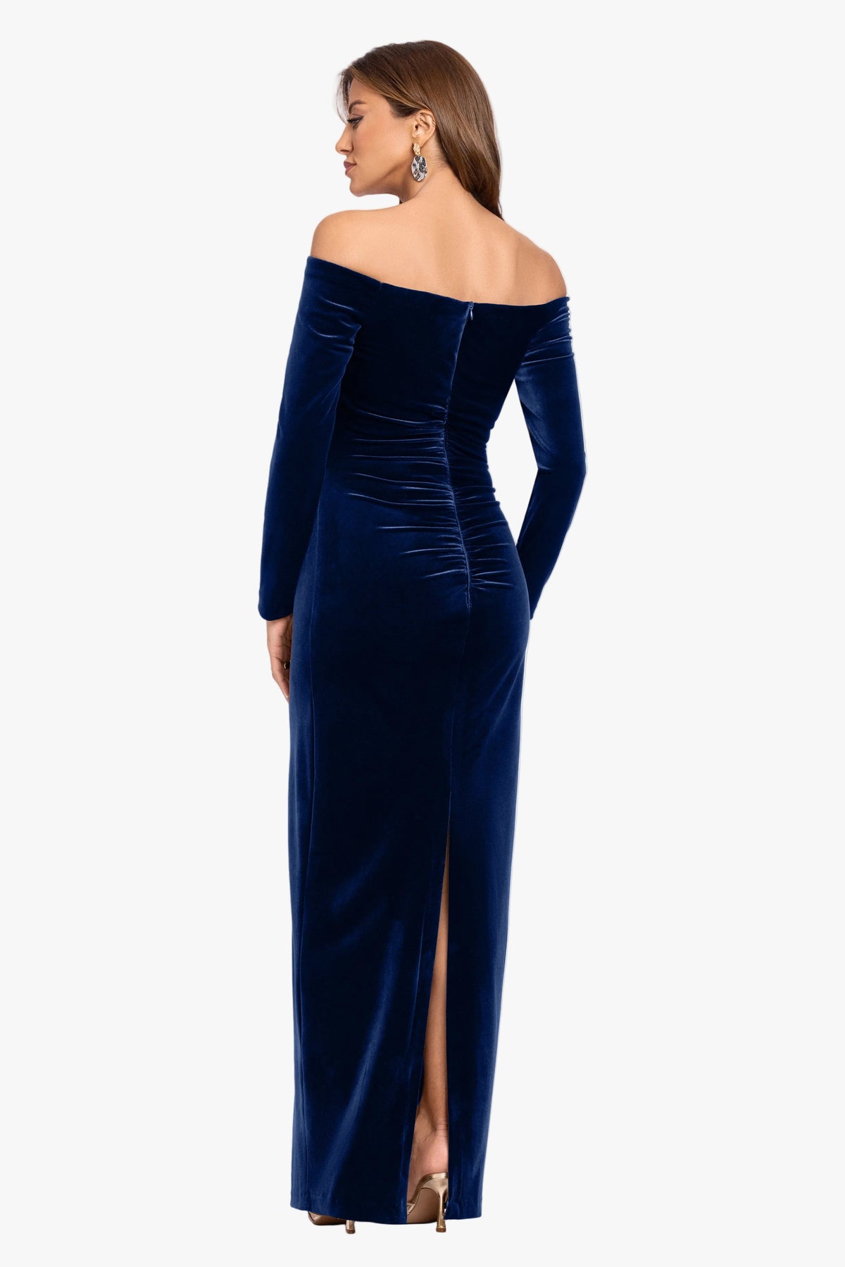XSCAPE "Christy" Off the Shoulder Velvet Dress