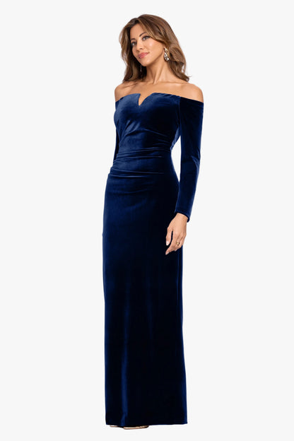 XSCAPE "Christy" Off the Shoulder Velvet Dress