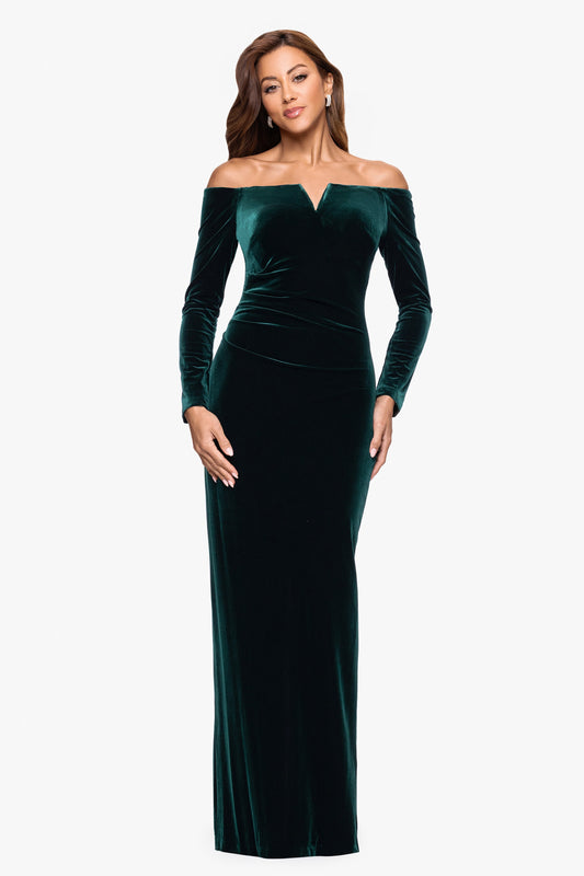 XSCAPE "Christy" Off the Shoulder Velvet Dress