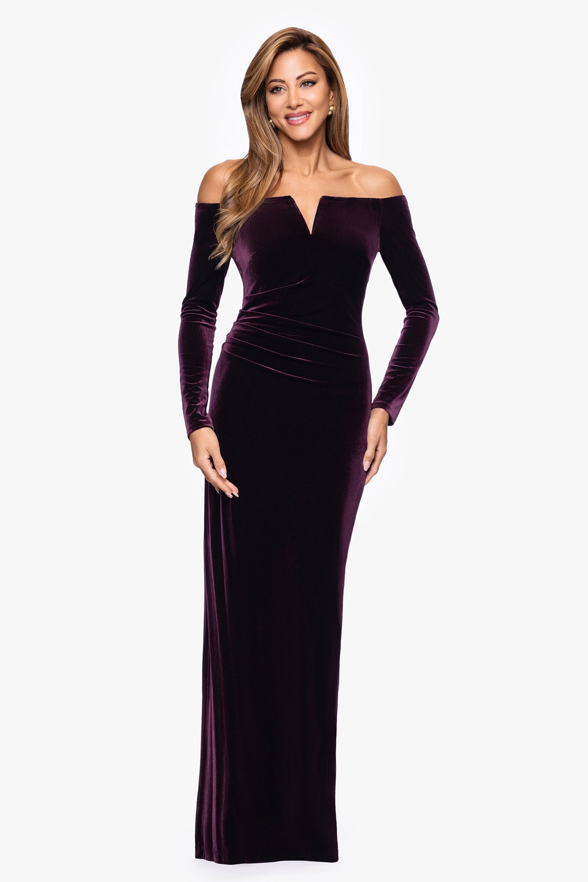 XSCAPE "Christy" Off the Shoulder Velvet Dress