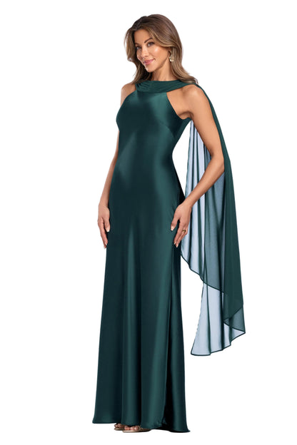 XSCAPE Petite "Monica" Satin & Hammered Chiffon Scarf Dress