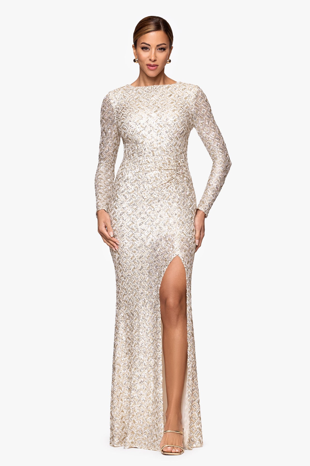 XSCAPE Petite "Adaline" Sequin Slit Dress