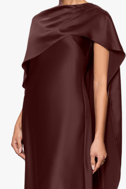 XSCAPE "Tallulah" Satin Overlay Cape Dress