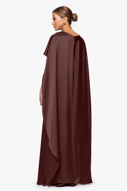 XSCAPE "Tallulah" Satin Overlay Cape Dress