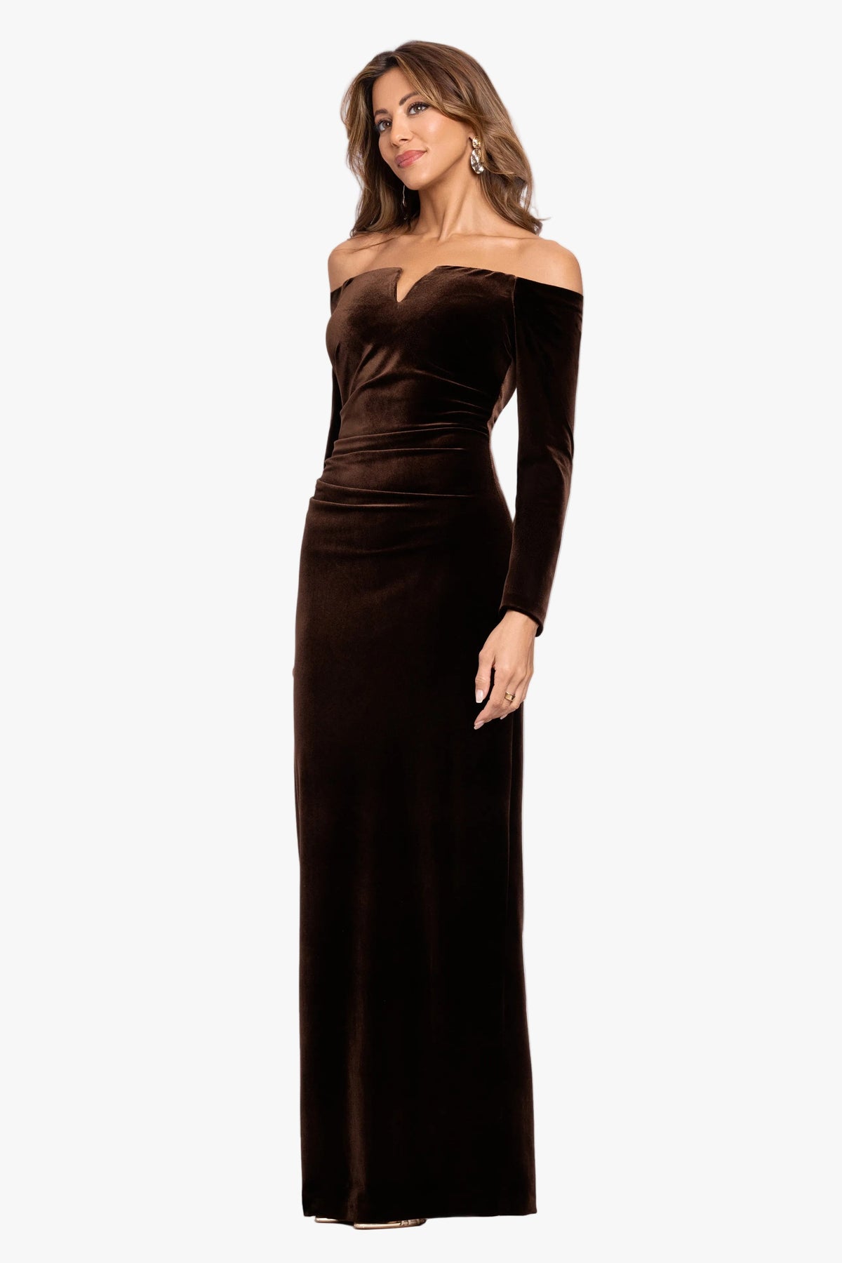 XSCAPE "Christy" Off the Shoulder Velvet Dress