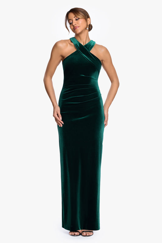 XSCAPE Petite "Milan" Velvet Cross Top Dress
