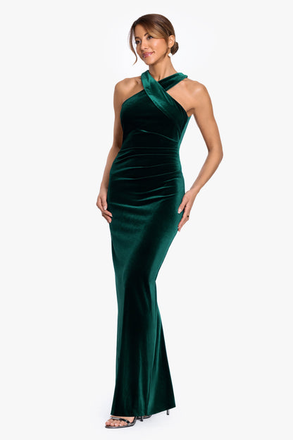 XSCAPE Petite "Milan" Velvet Cross Top Dress