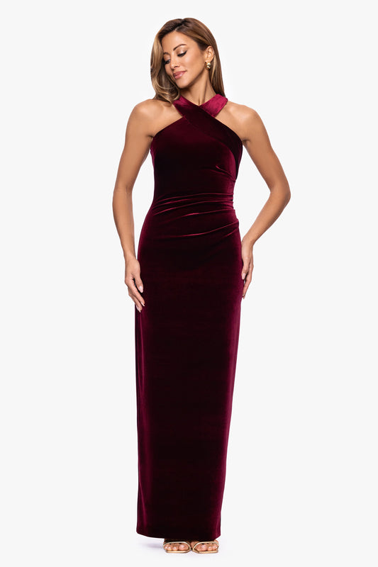 XSCAPE Petite "Milan" Velvet Cross Top Dress