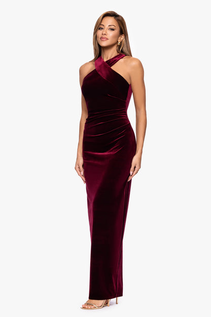 XSCAPE Petite "Milan" Velvet Cross Top Dress