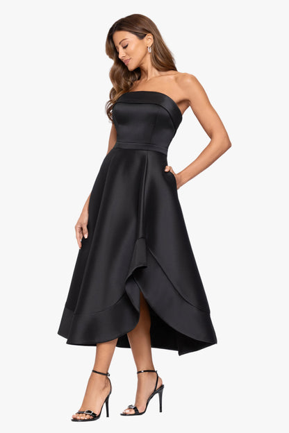 XSCAPE "Claire" Stretch Mikado Strapless Midi Dress