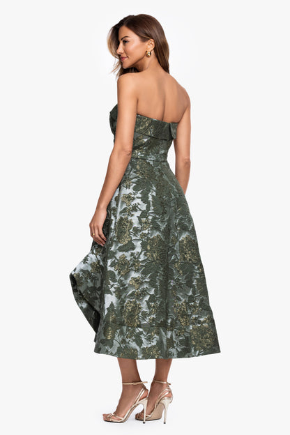 XSCAPE Petite "Valentina" Brocade Strapless Midi Dress