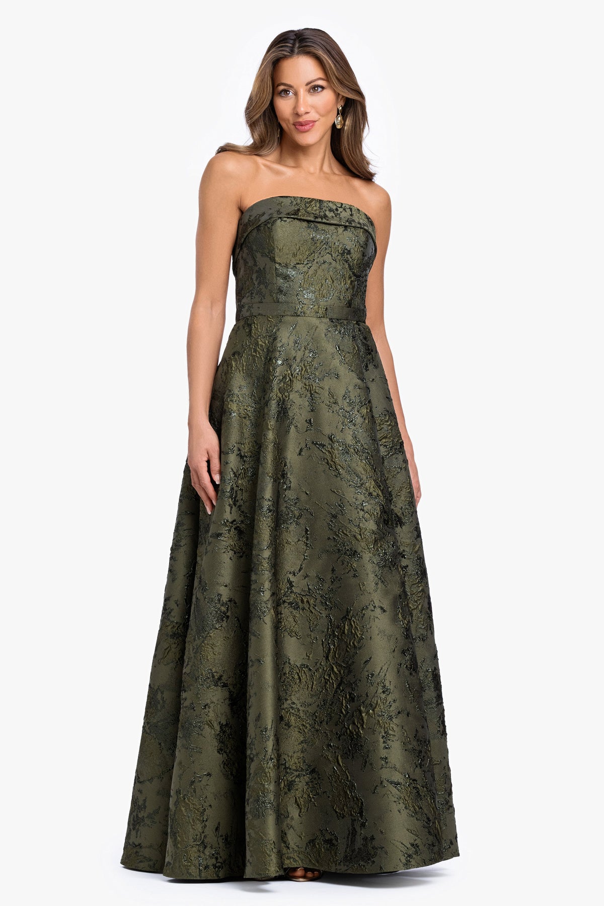XSCAPE "Nadine" Brocade Strapless Gown