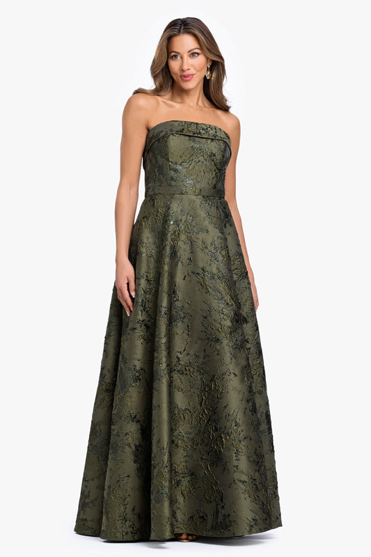 XSCAPE "Nadine" Brocade Strapless Gown