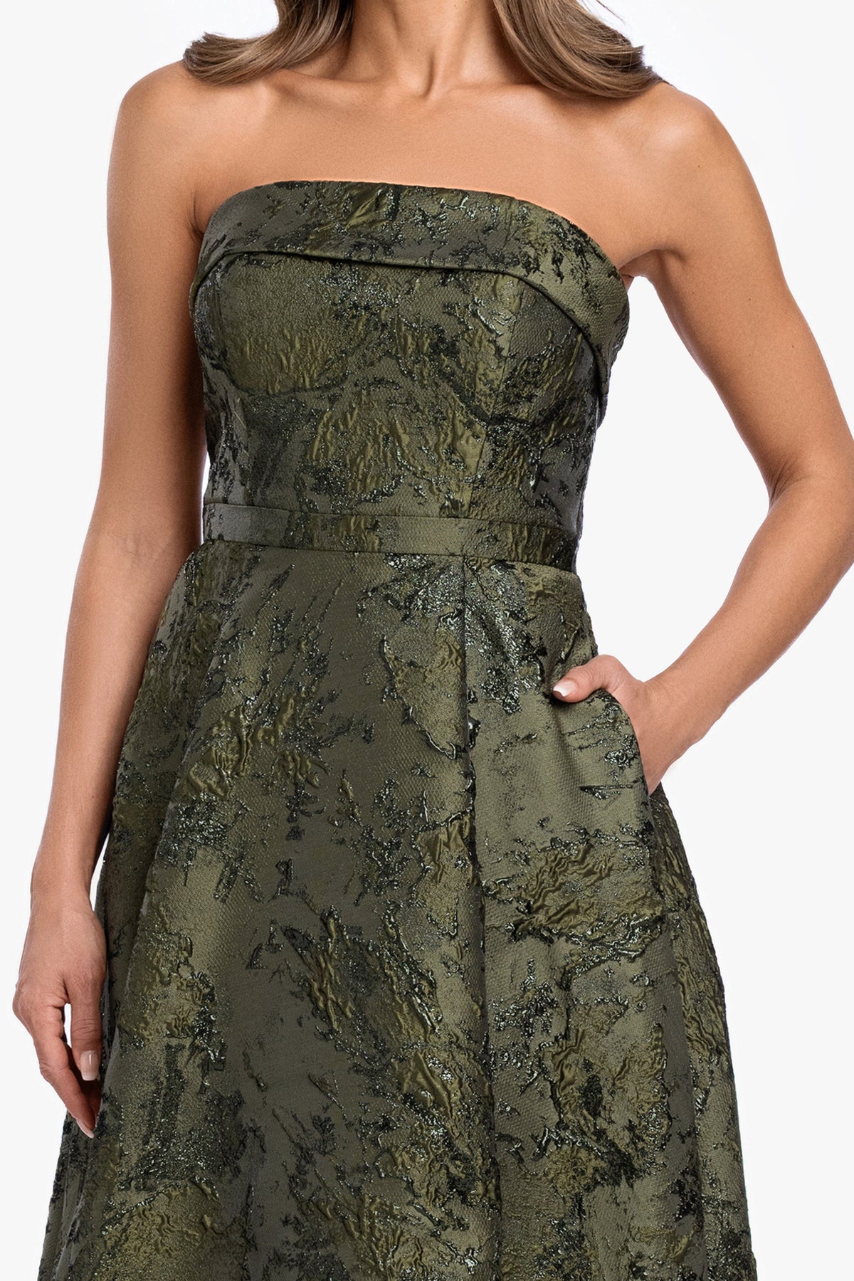 XSCAPE "Nadine" Brocade Strapless Gown
