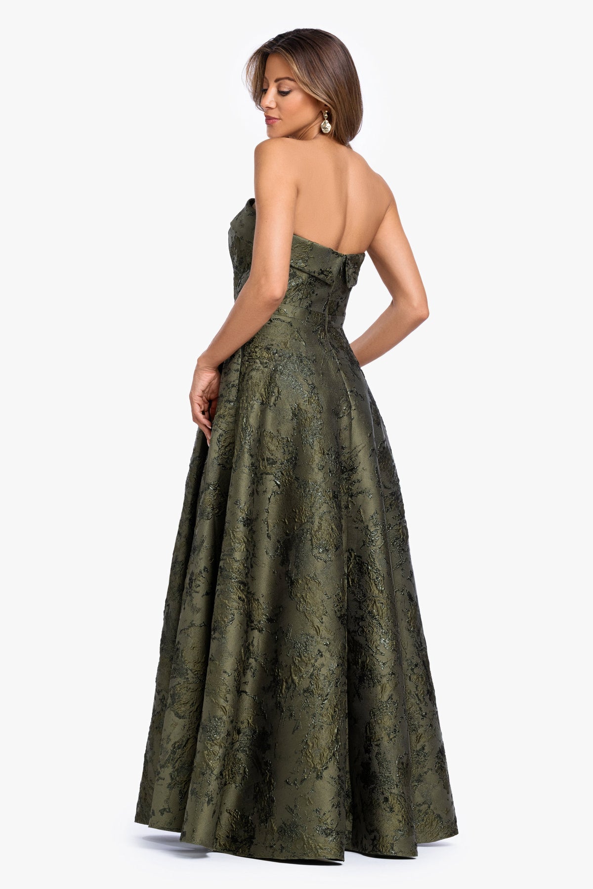 XSCAPE "Nadine" Brocade Strapless Gown