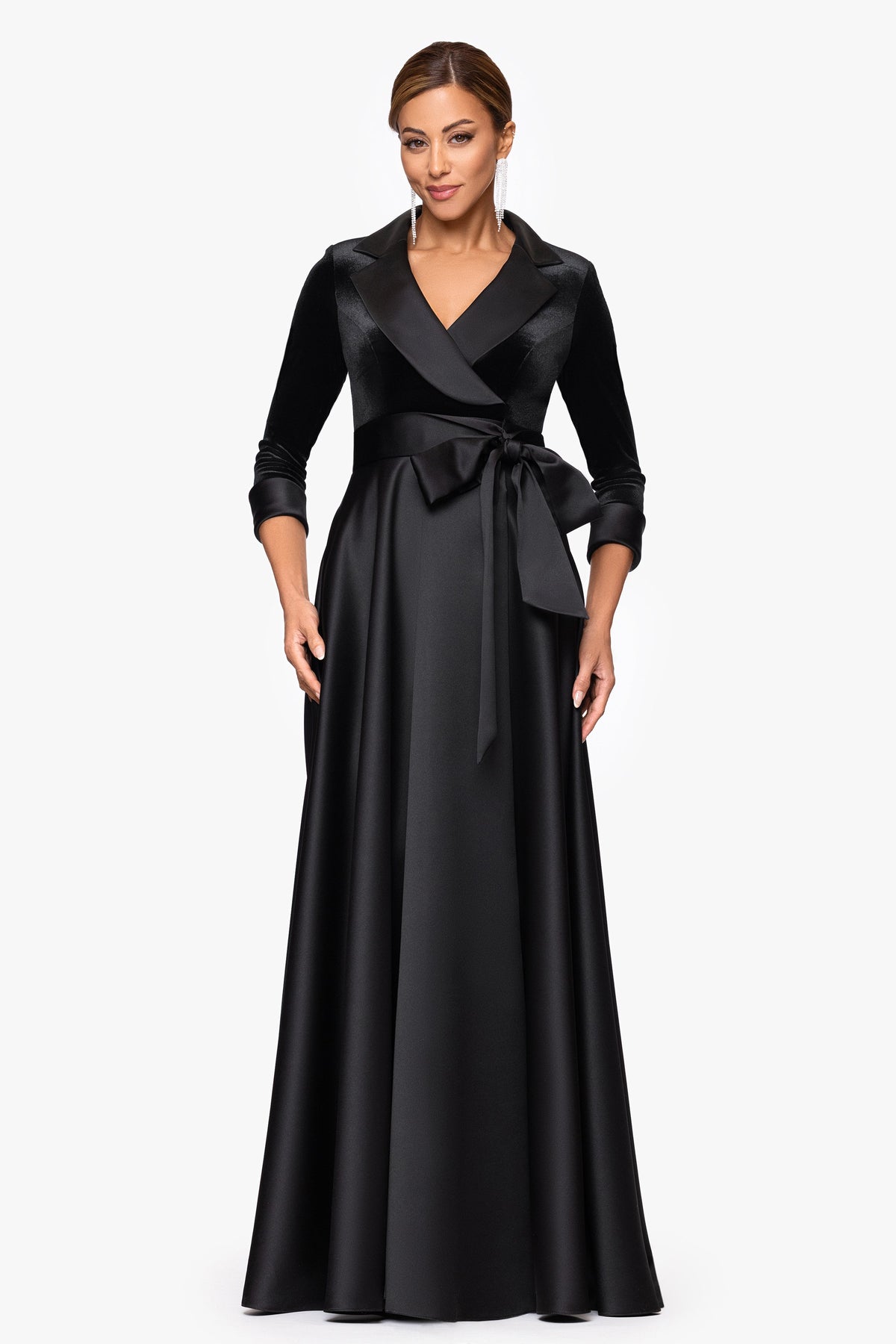 XSCAPE "Lucy" Velvet Top & Satin Skirt Tuxedo Dress